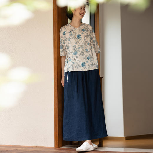 牧衣游原创进口亚麻半身裙夏轻薄清凉质朴休闲宽松A字半裙 山似玉 商品图0