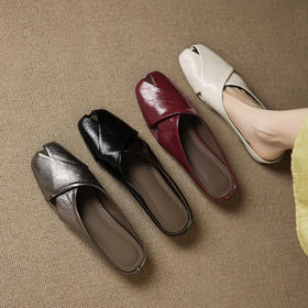 【预售5天】内增高3cm复古银色包头半拖鞋女夏外穿时尚一脚蹬厚底拖鞋子DQ&DQ1220