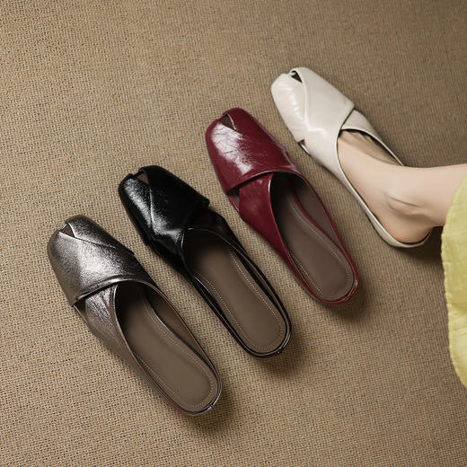 【预售5天】内增高3cm复古银色包头半拖鞋女夏外穿时尚一脚蹬厚底拖鞋子DQ&DQ1220 商品图0