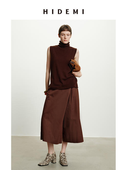 HIDEMI 澳洲进口美利奴羊毛立领堆堆领极简多穿针织毛衣背心 深藏蓝/巧克力色/黑色/奶油黄 商品图6