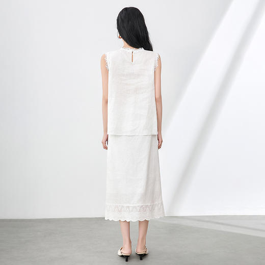 「高货wl」全新升级【铂金会员413/天猫559/差价146】(99445)洛诗琳法式亚麻镂空蕾丝T恤上衣精致花边半身裙两件套女 商品图1