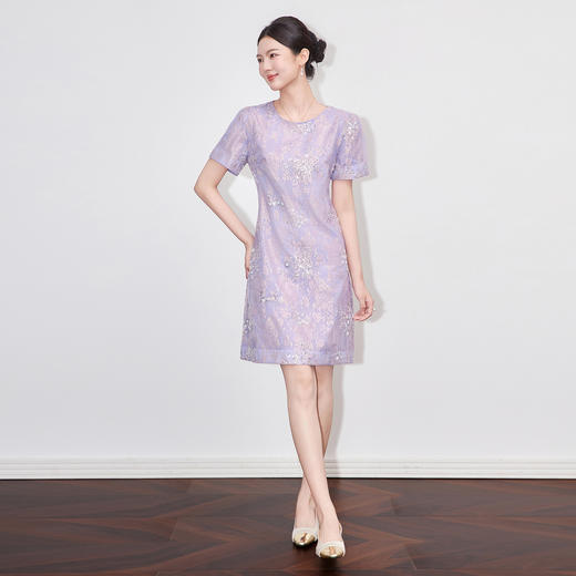 「高货wl」全新升级【铂金会员330/天猫439/差价109】(95933)洛诗琳重工刺绣钉珠蕾丝连衣裙2025夏季设计感圆领A子裙 商品图0