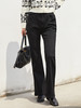 松弛感日常穿搭 黑色做旧高腰微喇牛仔裤 修身显瘦通勤休闲喇叭长裤 商品缩略图0
