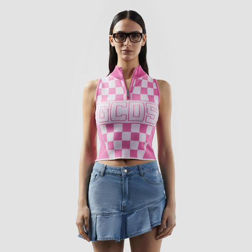 GCDS 女士字母徽标提花半拉链背心 混色 B1CW2101KH7 55 商品图1