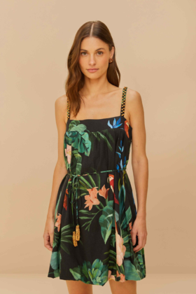 Farm Rio - Macaw Fiesta Mini Dress - Black - 女装 - 连身裙 - 黑色