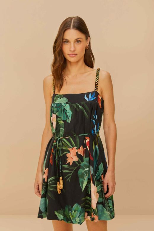 Farm Rio - Macaw Fiesta Mini Dress - Black - 女装 - 连身裙 - 黑色 商品图0