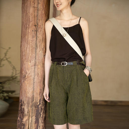 【经典回归】牧衣游原创 幽绿龟裂纹香云纱短裤夏百搭休闲裤 晚云 商品图0