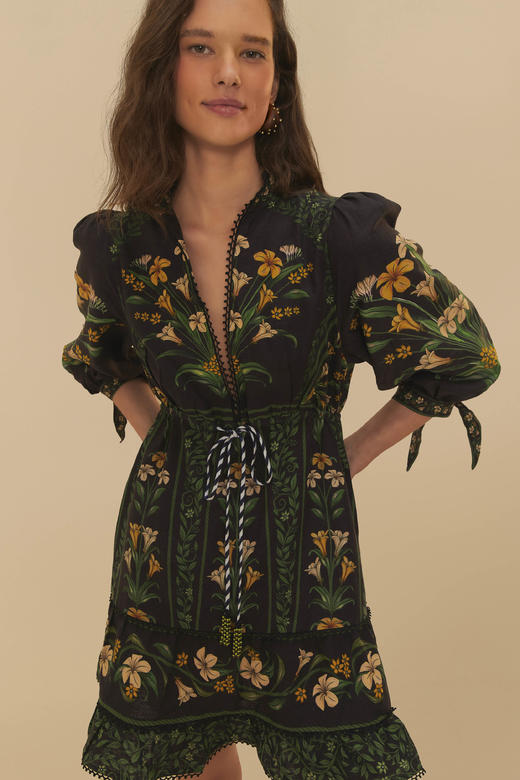 Farm Rio - Flowers Arch Mini Dress - Black - 女装 - 连身裙 - 黑色 商品图1