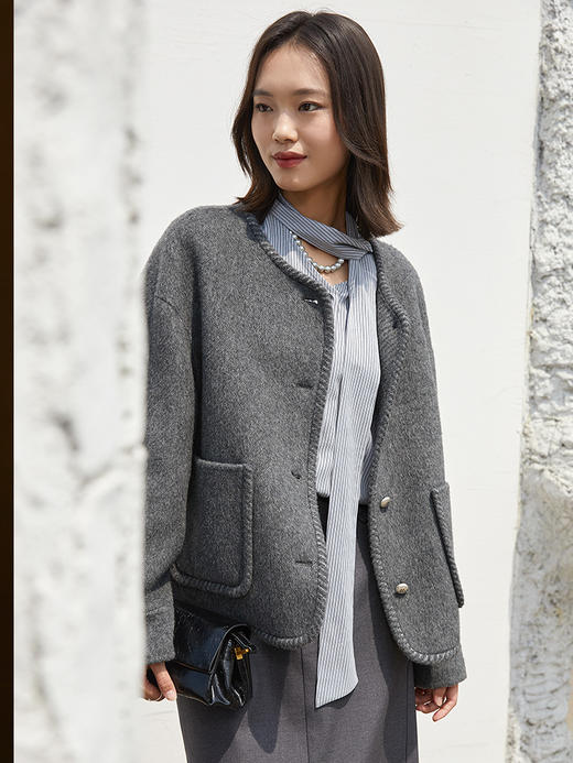 2025 秋冬新款双面呢大衣 经典版型显瘦中长款 高端羊毛混纺气质毛呢外套 商品图0