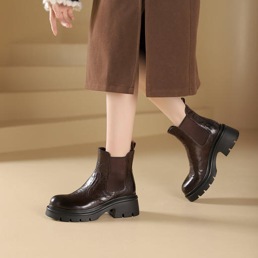 westory2024年秋冬新款英伦风厚底增高百搭马丁短靴女S24DS84821 商品图5