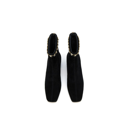 westory2023年秋季新品钻饰尖头靴方头中跟绒面靴时尚靴W23DS83151 商品图4