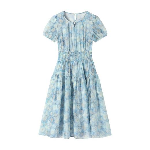 百媚生 泡泡袖收腰天丝连衣裙漂亮印花a字裙7090-238 商品图4