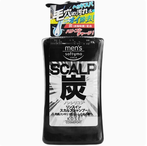 高丝（KOSE） SOFTYMO 男仕头发清洁洗护二合一洗发精（黑炭）550ml_BYY