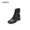westory2021秋季新款短靴纯色粗跟时尚英伦风靴子女W21DS80721 商品缩略图3