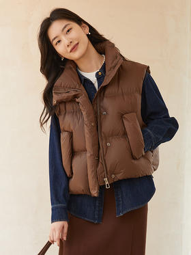 【抽绳收缩】黑色立领羽绒马甲女冬季新款宽松显瘦短款外穿背心外套