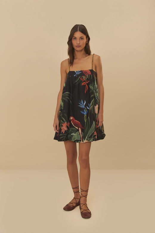 Farm Rio - Macaw Fiesta Mini Dress - Black - 女装 - 连身裙 - 黑色 商品图3
