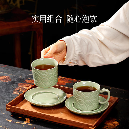 吴山有美 非遗越窑秘色瓷 水纹对杯/水纹对盘 非遗工艺美术大师监制 国风雅器 商品图6