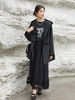 2025 秋冬深灰色连帽牛角扣毛呢大衣女 撞色包边宽松中长款休闲学院风保暖呢子外套 商品缩略图1