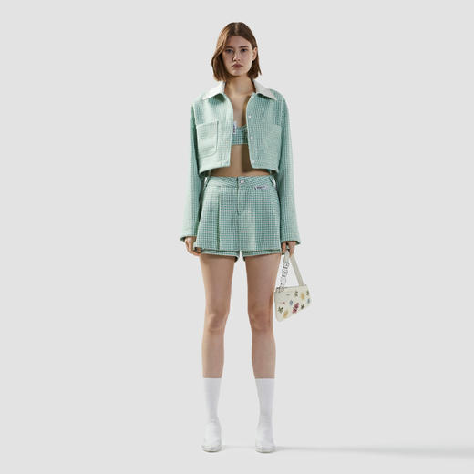 GCDS 女士字母徽标标签涤纶粗花呢短款夹克 浅绿色 B1CW0204TN4 83 商品图3