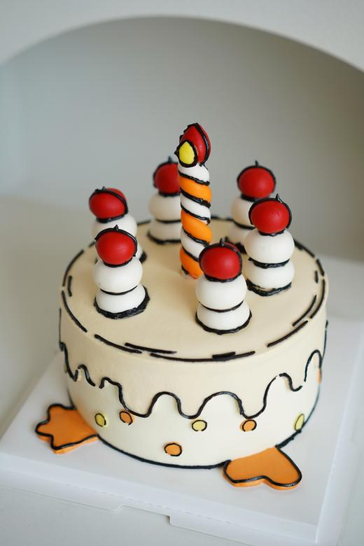 手绘奶油蛋糕 | 鲜果原味奶油 - 漫画蜡烛 商品图1