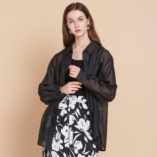 EITIE爱特爱清爽网纱薄透防晒衬衫宽松显瘦百搭夏季新款B2509606 商品图7