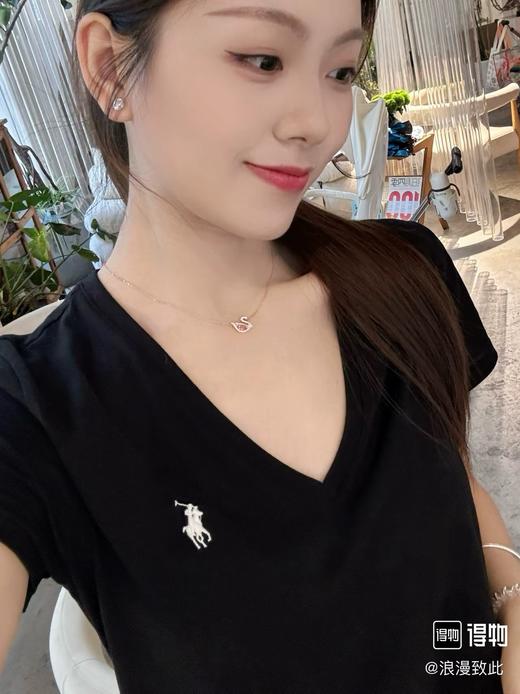 赵露思同款 小马刺绣 女款V领短袖T恤 5色 PT-1188 商品图4