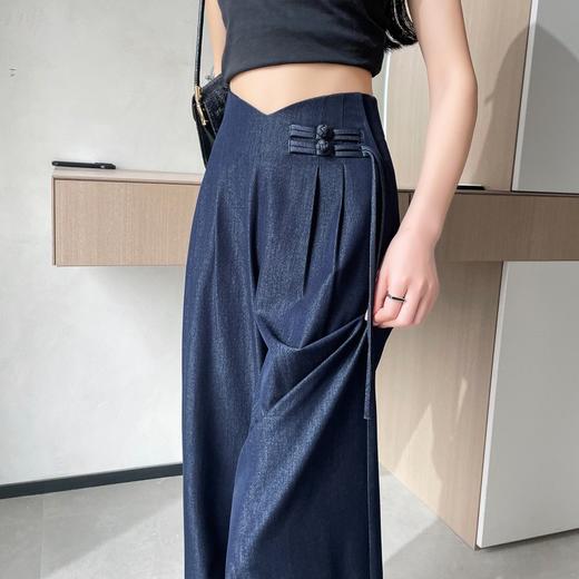 天丝牛仔阔腿裤女夏季冰丝新中式国风裤盘扣高级感垂感直筒西装裤 商品图0