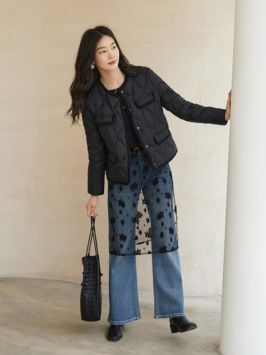 黑色爱心亮片上衣 + 灰色蕾丝花纹半裙套装 秋冬甜酷风长袖假两件套连衣裙 商品图1