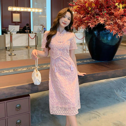 【清仓超15天不保价】奢姿大码女装2025夏季时尚短袖盘扣连衣裙胖妹妹气质拼接显瘦裙子9952858360【1】 商品图1