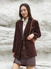 深棕灯芯绒西装外套 双排扣翻领宽松中长款夹克 秋冬复古休闲质感西装 商品缩略图0