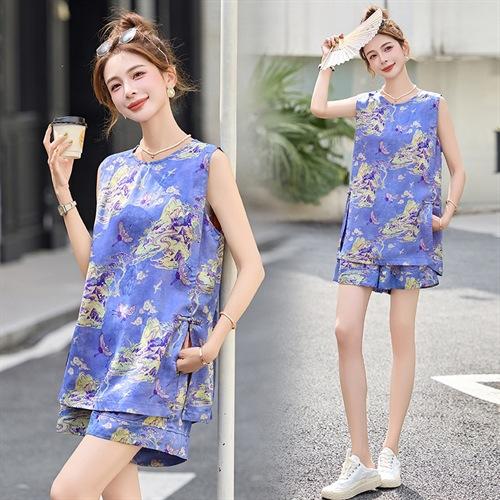 新中式国风套装，减龄无袖短裤穿搭两件套HR-ZYQ2570 商品图1