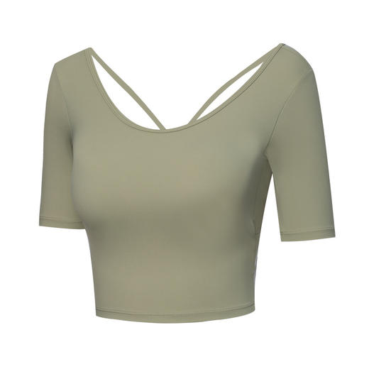 瑜伽服女夏季新款带胸垫交叉美背健身服运动户外健身短袖背心上衣 商品图3