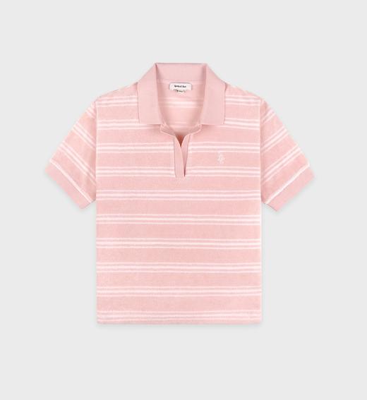 Sporty & Rich - Src Terry Polo - Pink Dolphin Striped - 女装 - Polo衫 - 粉色条纹 商品图0