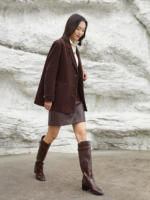 深棕灯芯绒西装外套 双排扣翻领宽松中长款夹克 秋冬复古休闲质感西装 商品图1