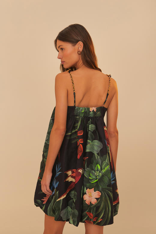 Farm Rio - Macaw Fiesta Mini Dress - Black - 女装 - 连身裙 - 黑色 商品图4