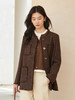 2025 秋冬深棕金闪粗花呢小香风外套女 圆领毛边设计宽松四袋单排扣通勤休闲短款上衣 商品缩略图0