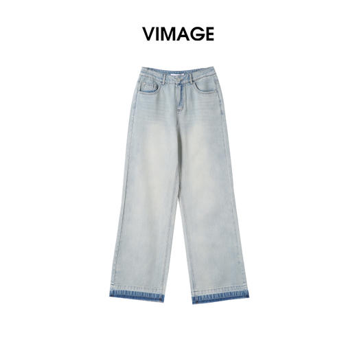 VIMAGE纬漫纪复古水洗撞色高腰宽松直筒显瘦牛仔裤2025季夏新款V2305940 商品图5