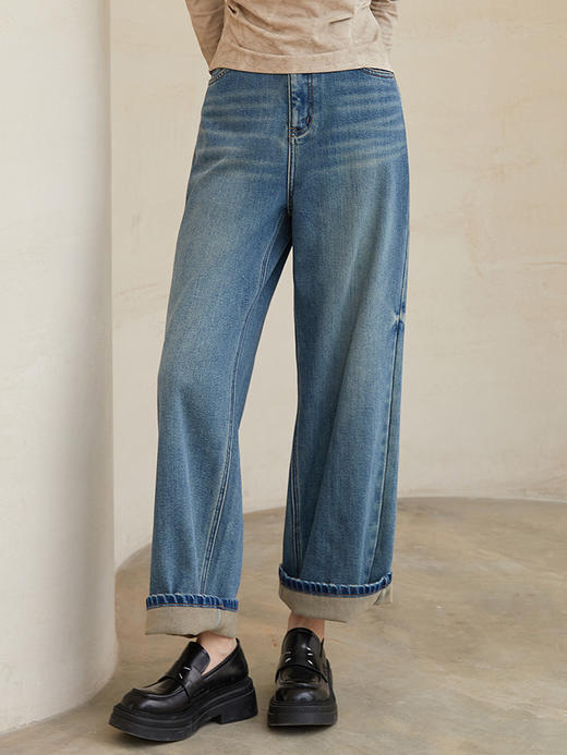 复古浅蓝高腰阔腿牛仔裤 宽松显瘦显高直筒裤 春秋季百搭垂感休闲牛仔长裤 商品图0