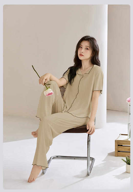 限时9折【莫代尔睡衣套装】A类 新疆棉+莫代尔 天然透气 纤维紧密 无化学加工合成HW3071B-CC 商品图1