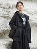 2025 秋冬深灰色连帽牛角扣毛呢大衣女 撞色包边宽松中长款休闲学院风保暖呢子外套 商品缩略图0