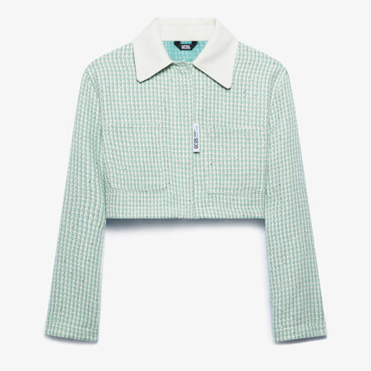 GCDS 女士字母徽标标签涤纶粗花呢短款夹克 浅绿色 B1CW0204TN4 83 商品图0