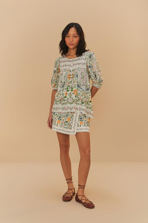Farm Rio - Folk Floral Mini Skirt - Off-White - 女装 - 短裙 - 白色 商品图2