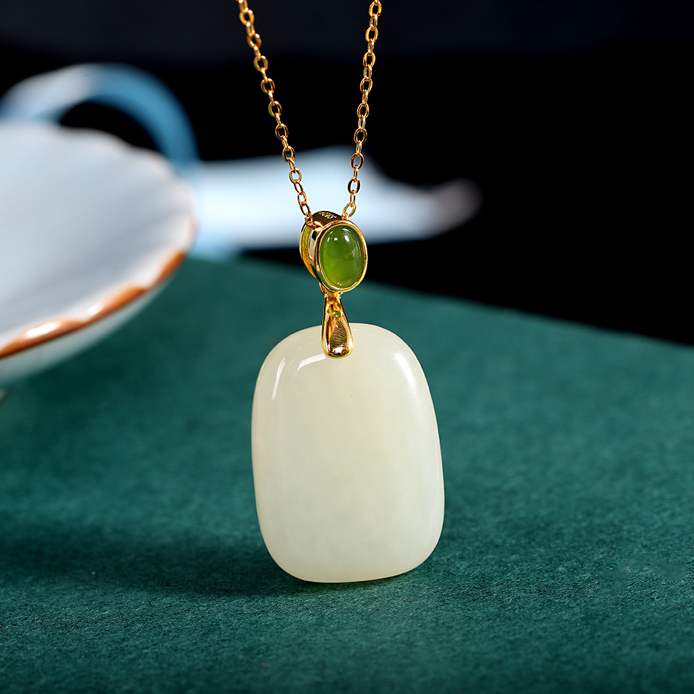 【西风应时】S925银镶嵌和田玉白玉方牌吊坠【RP-XL97082】