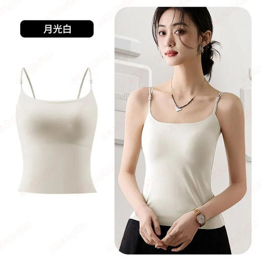 夏季超薄珍珠背心打底 冰丝山茶花香氛薄款吊带胸垫抗菌美背一体式 商品图5