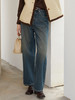 复古蓝高腰阔腿牛仔裤 秋冬做旧显瘦直筒宽松垂感牛仔长裤 商品缩略图0
