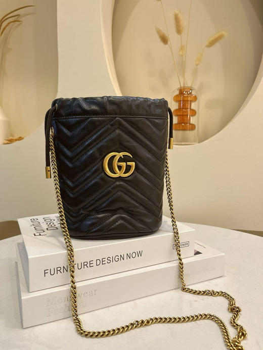 Gucci mini 黑金 牛皮 双G 马蒙 水桶包 商品图0