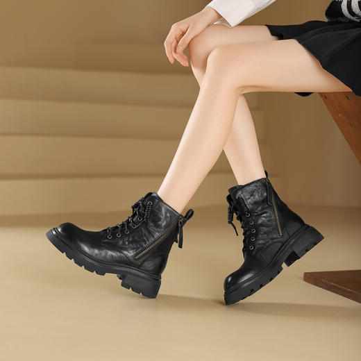 westory2024年秋冬新款优雅风厚底粗跟百搭短靴马丁靴S24DS84741 商品图3