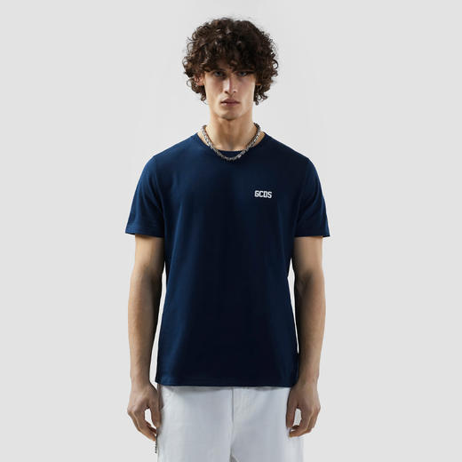 GCDS 男士字母徽标印花棉质圆领短袖T恤 深蓝色 A2OM2302JE7 77 商品图1
