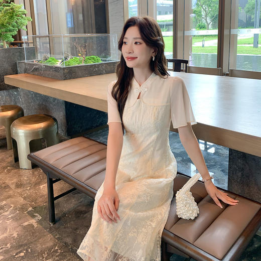 奢姿大码女装2025夏季改良旗袍拼接时尚连衣裙胖妹妹气质立领裙子9952890404 商品图2