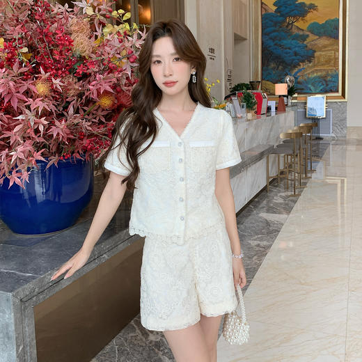 奢姿大码女装2025夏季时尚优雅蕾丝两件套胖妹妹气质减龄穿搭套装9952953331 商品图0